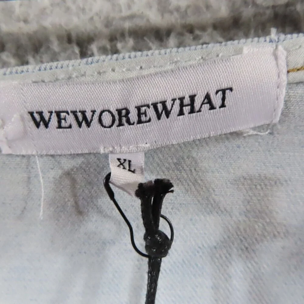 Y2K Cutout Waist Denim‎ Mini Skirt Light Wash High Waist Trendy We Wore What XL - Picture 6 of 10